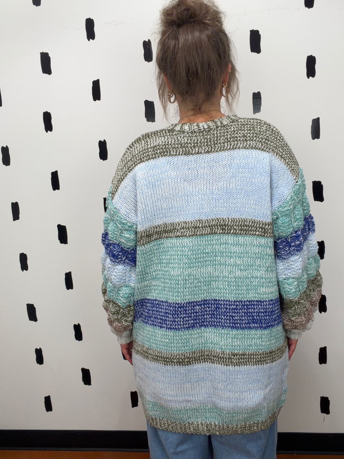 Blue Multi Color Stripe Sweater Cardigan