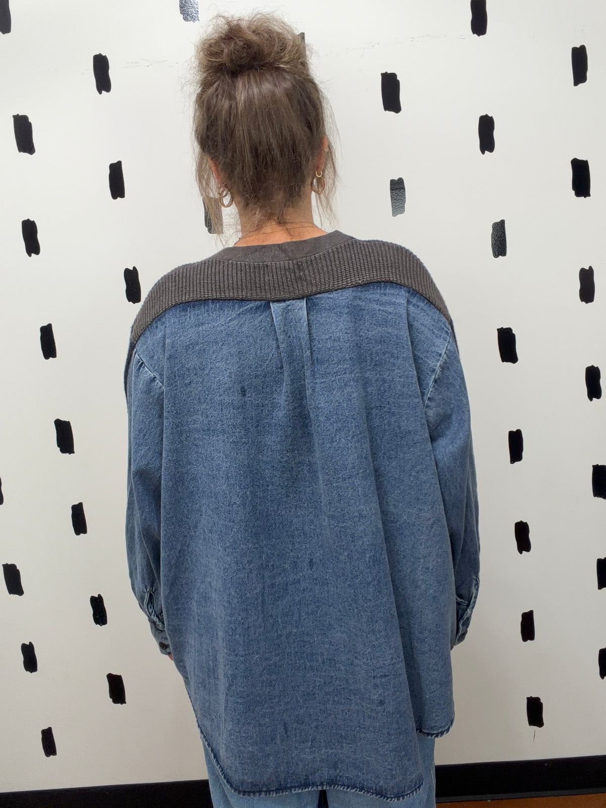 Navy Mixed Media Oversized Cardigan