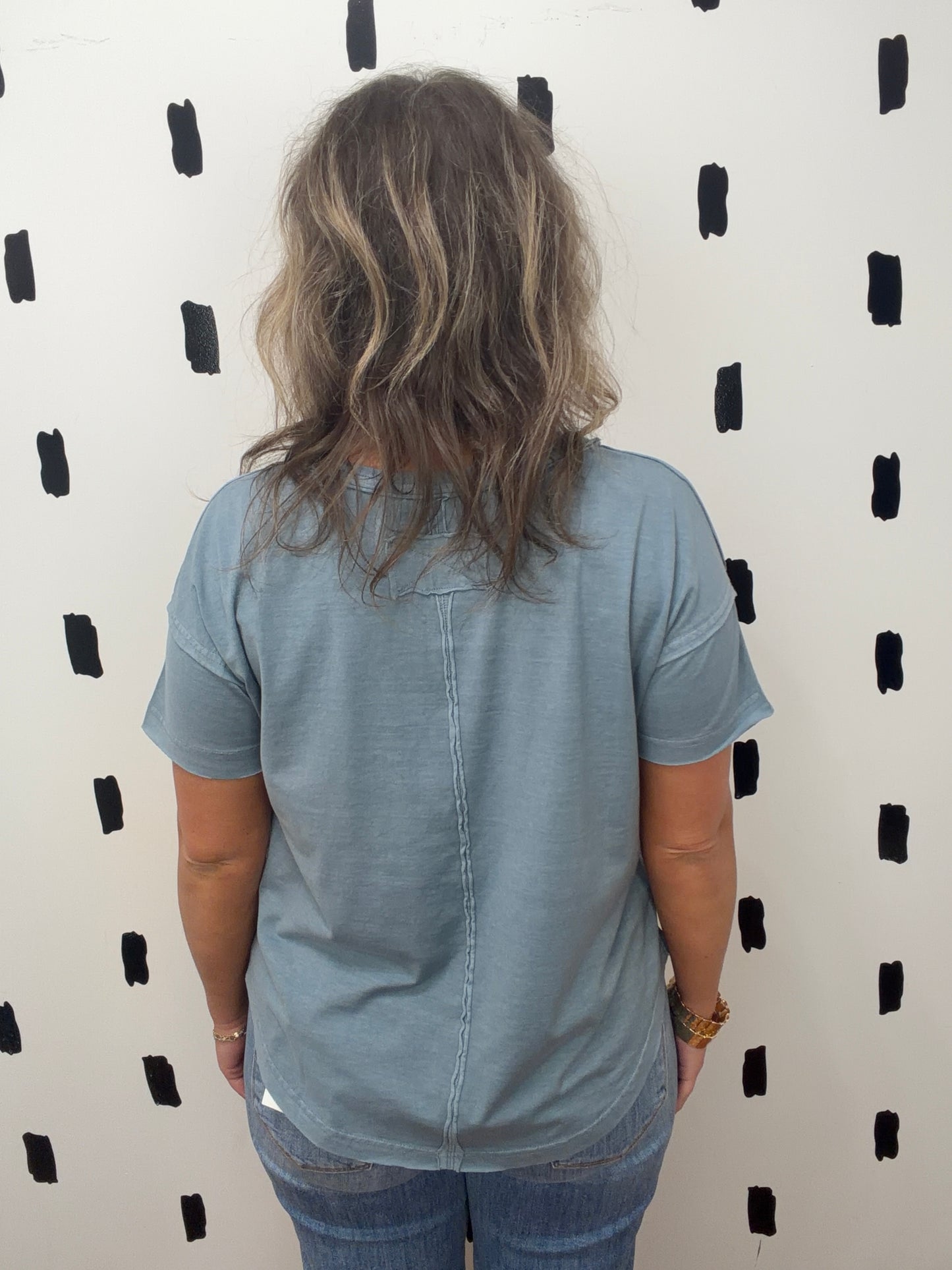 Slate Blue Round Neck Short Sleeve Tee