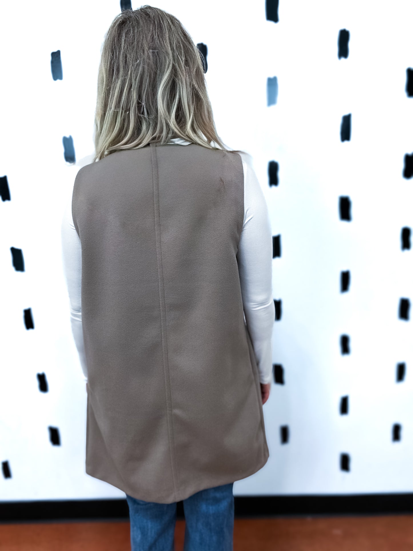 Khaki Sleeveless Notched Collar Soft Open Vest