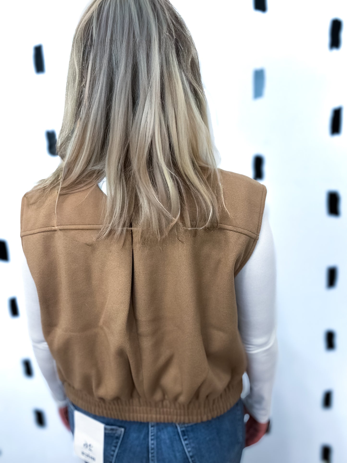 Camel Notched Collar Felt Zip Up Vest