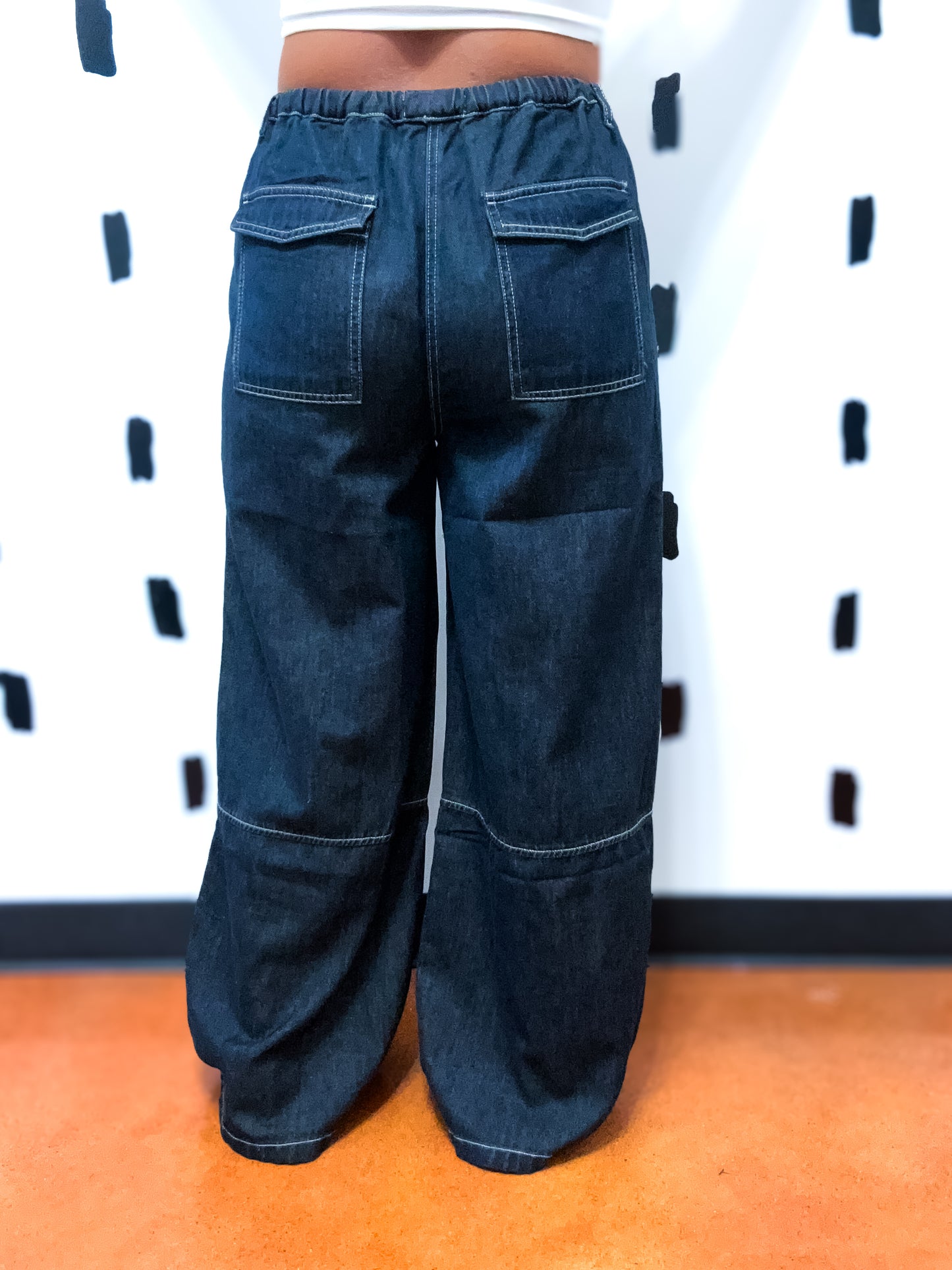 Wide Leg Elastic Waist Denim Pants