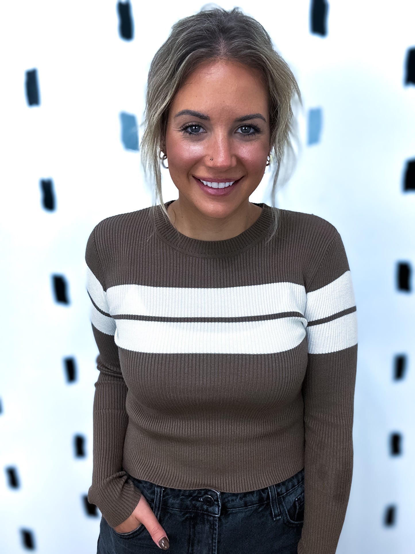 Chocolate/Cream Long Sleeve Stripe Sweater