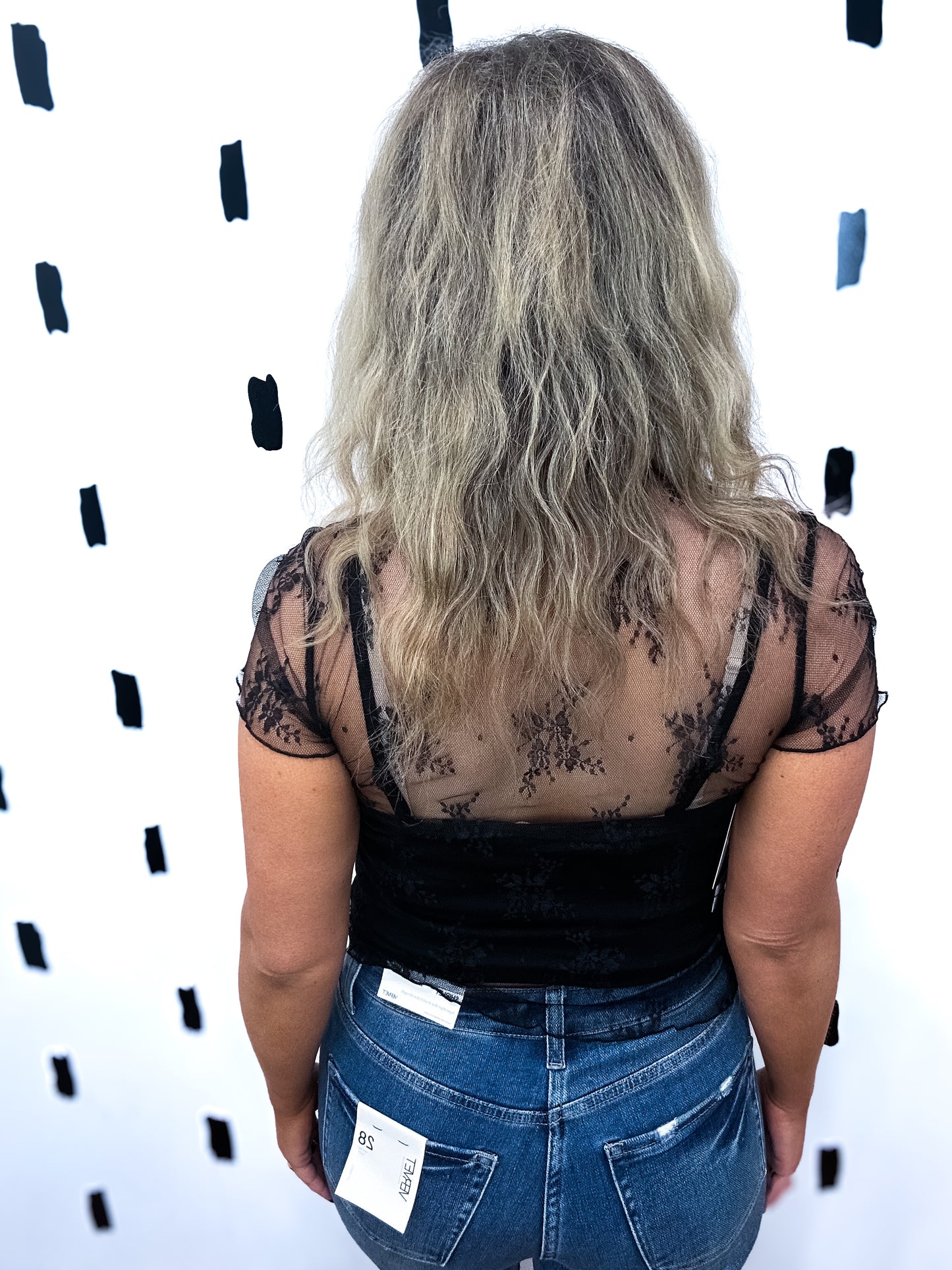 Black Sheer Mesh Short Sleeve Blouse