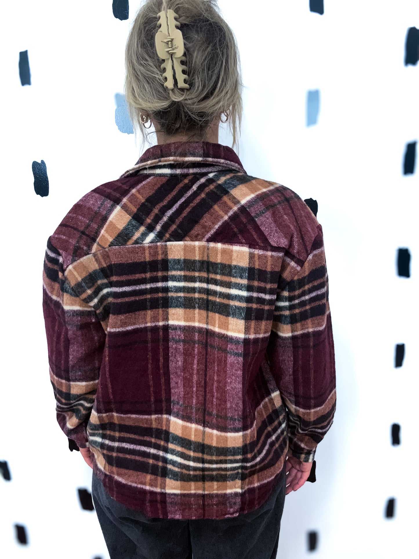 Burgundy/Taupe Wool Blend Plaid Jacket