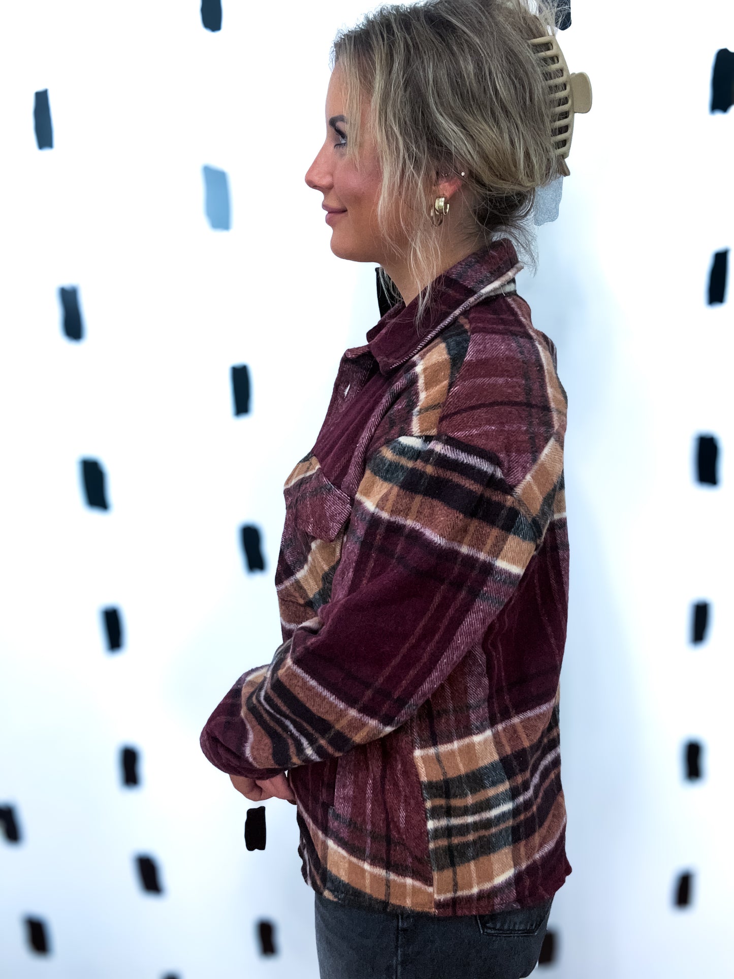 Burgundy/Taupe Wool Blend Plaid Jacket