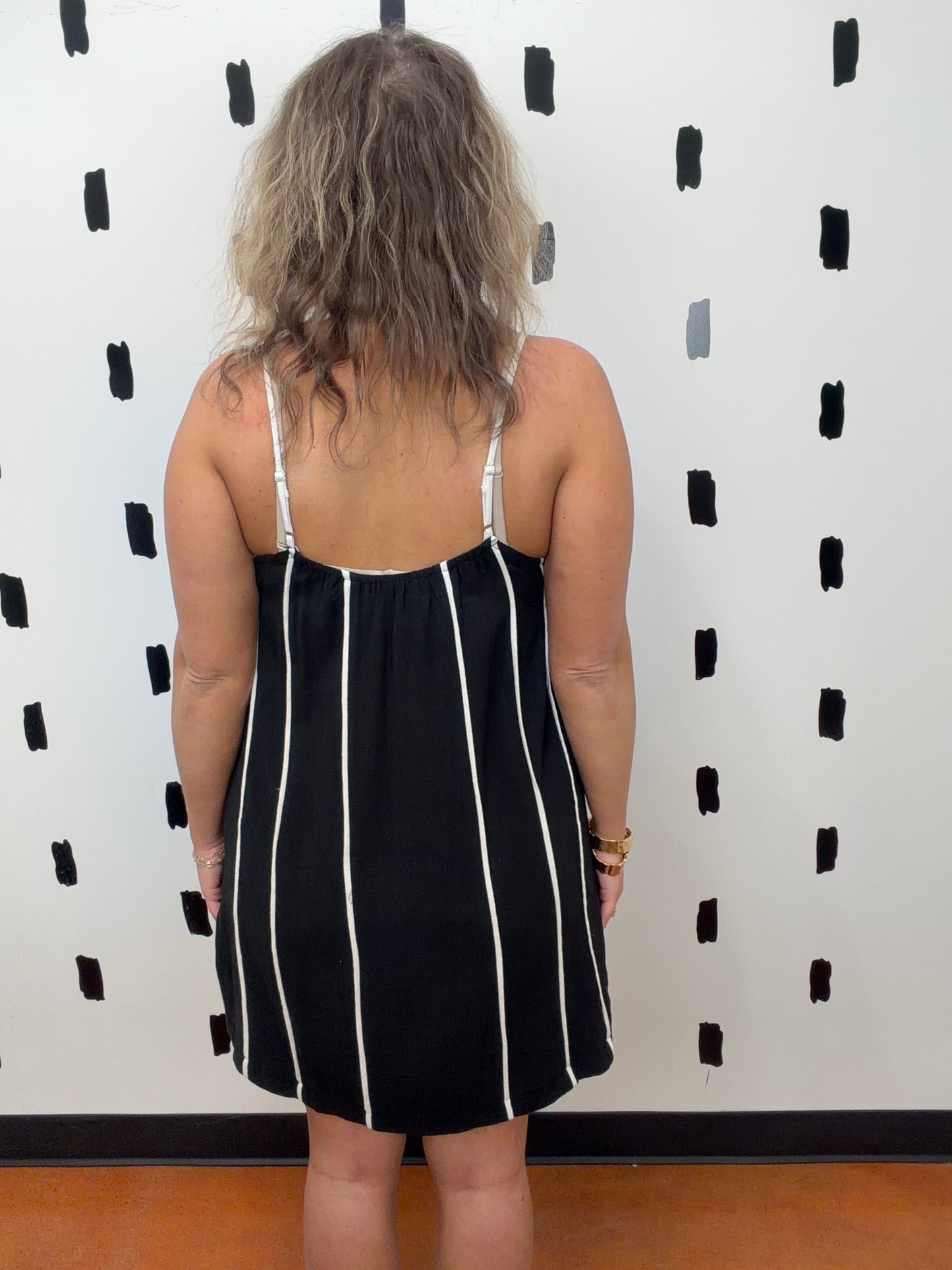 Black Thin Strap Linen Dress