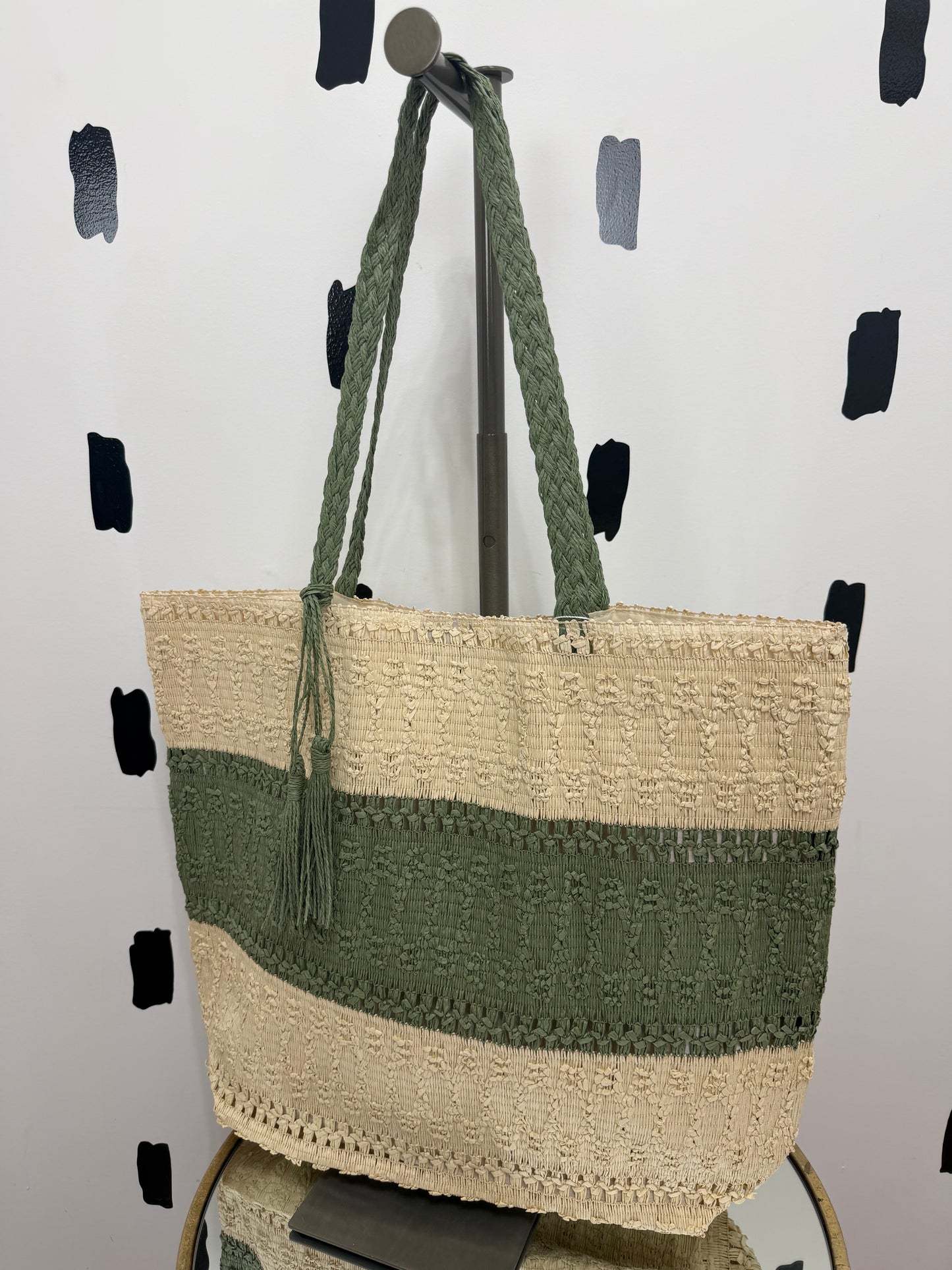 Olive Two-Tone Woven Tote Bag