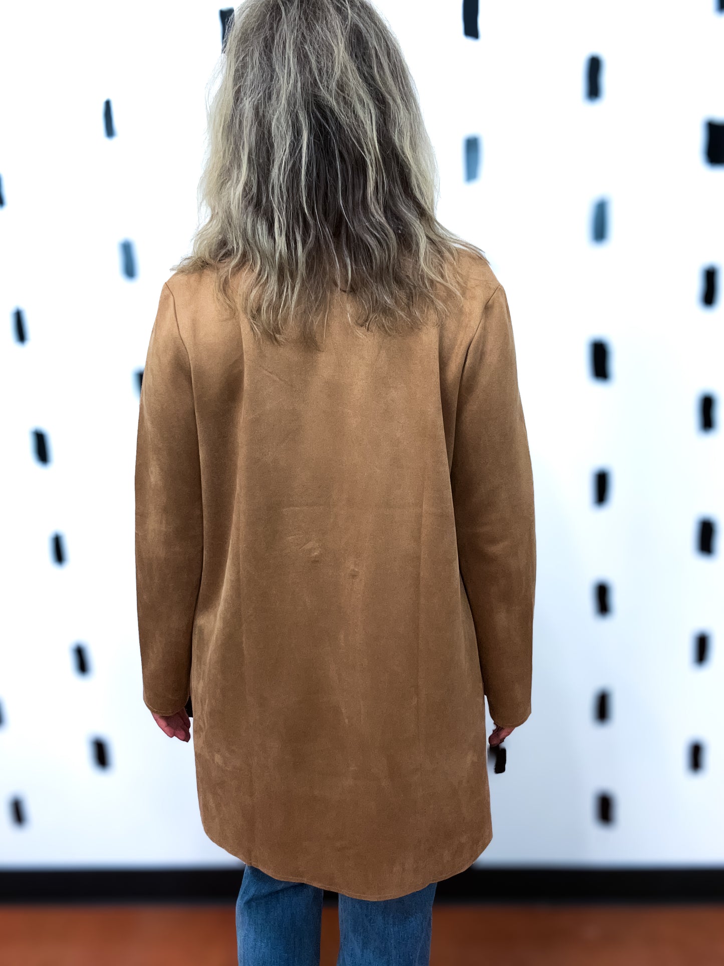 Khaki Zipper Detail Suede Long Jacket
