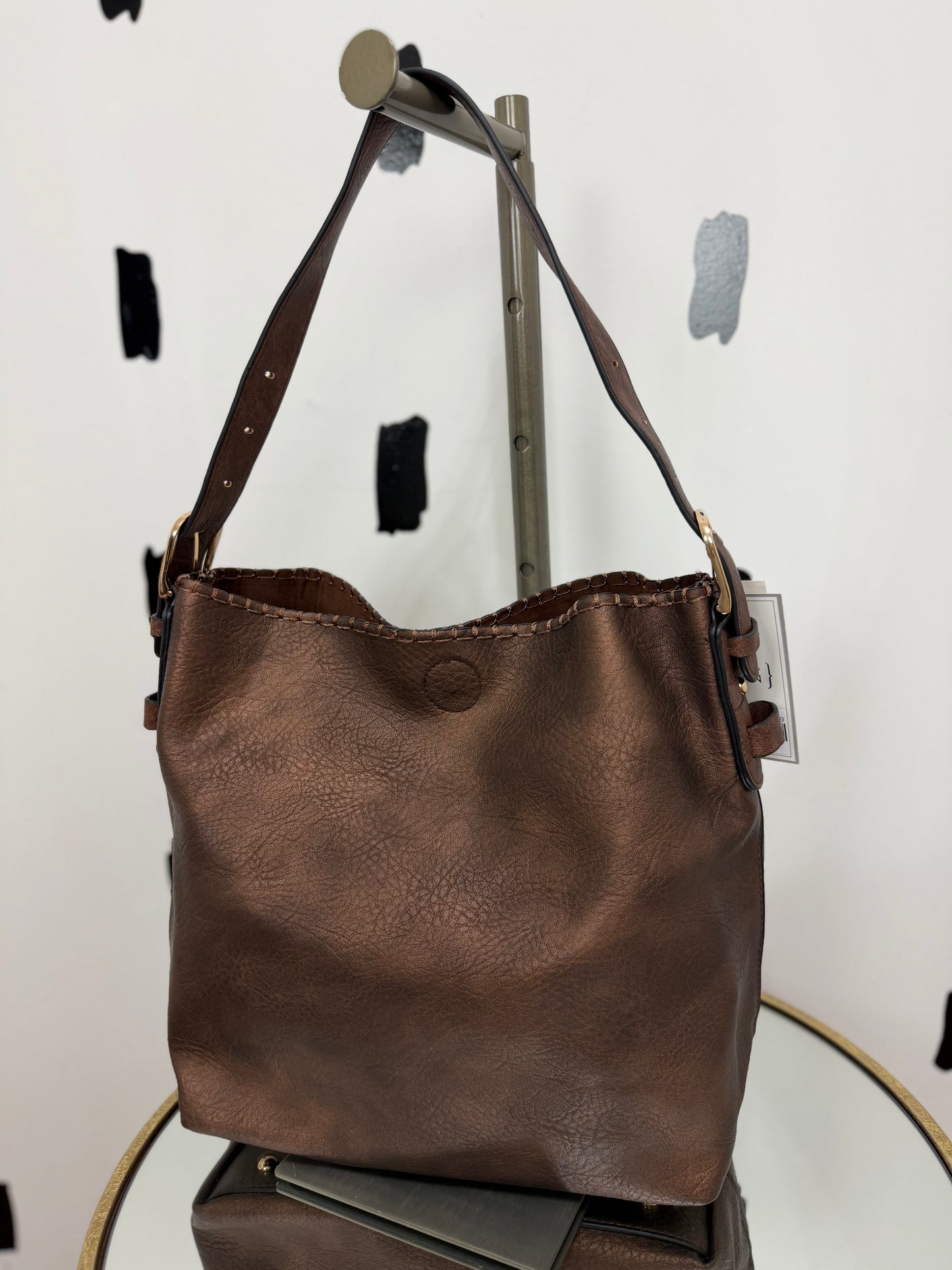 Pearl/Brown Buckle Strap Bag