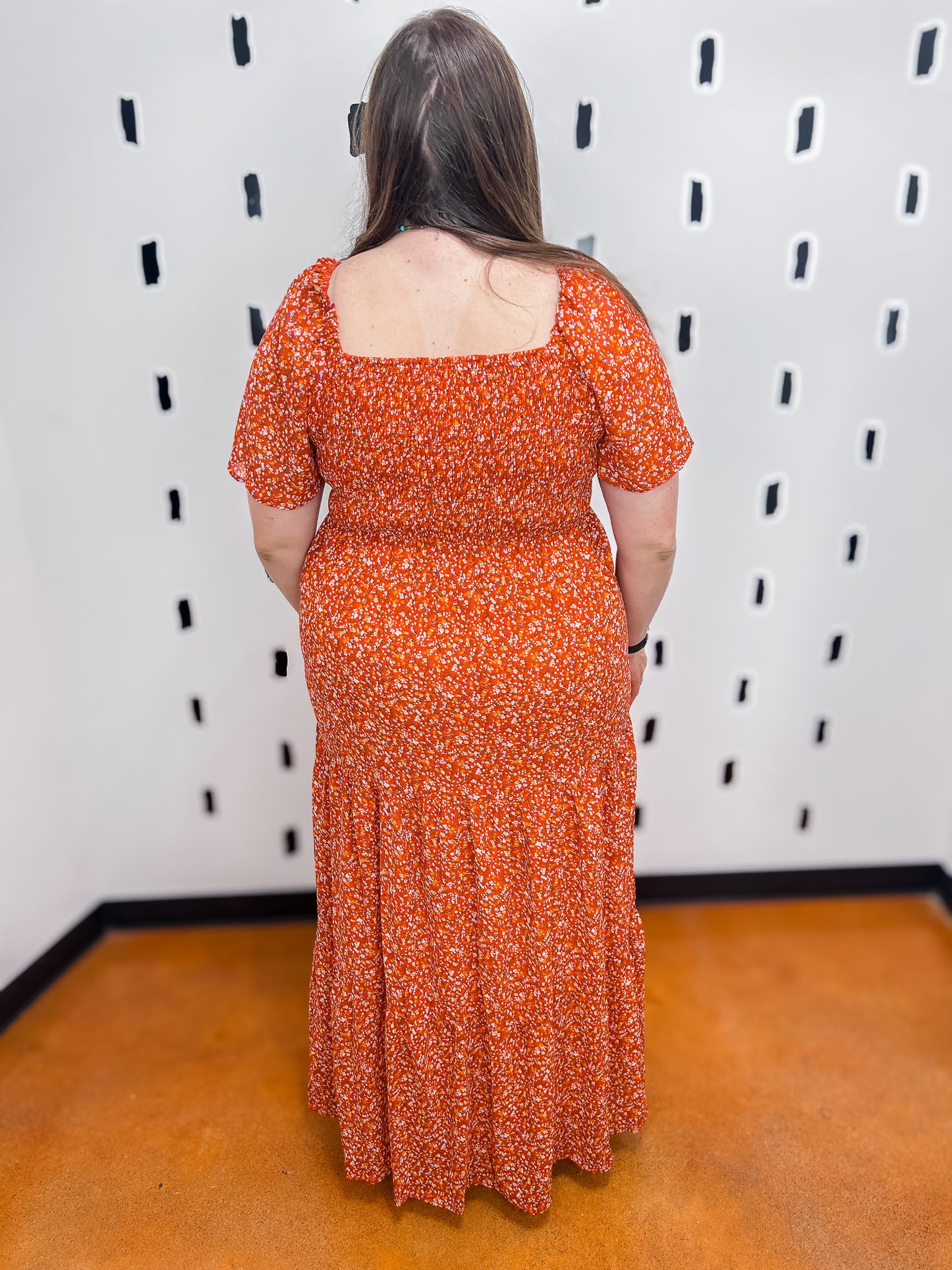 Red Short Sleeve Floral Maxi Dress