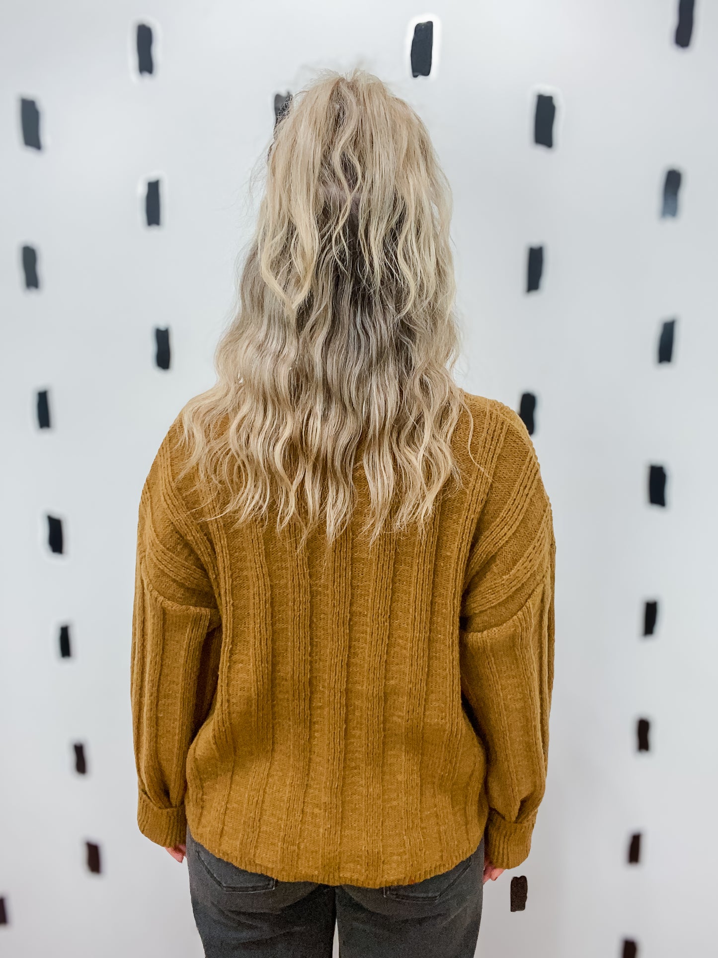 Pale Brown Ribbed Long Sleeve Sweater