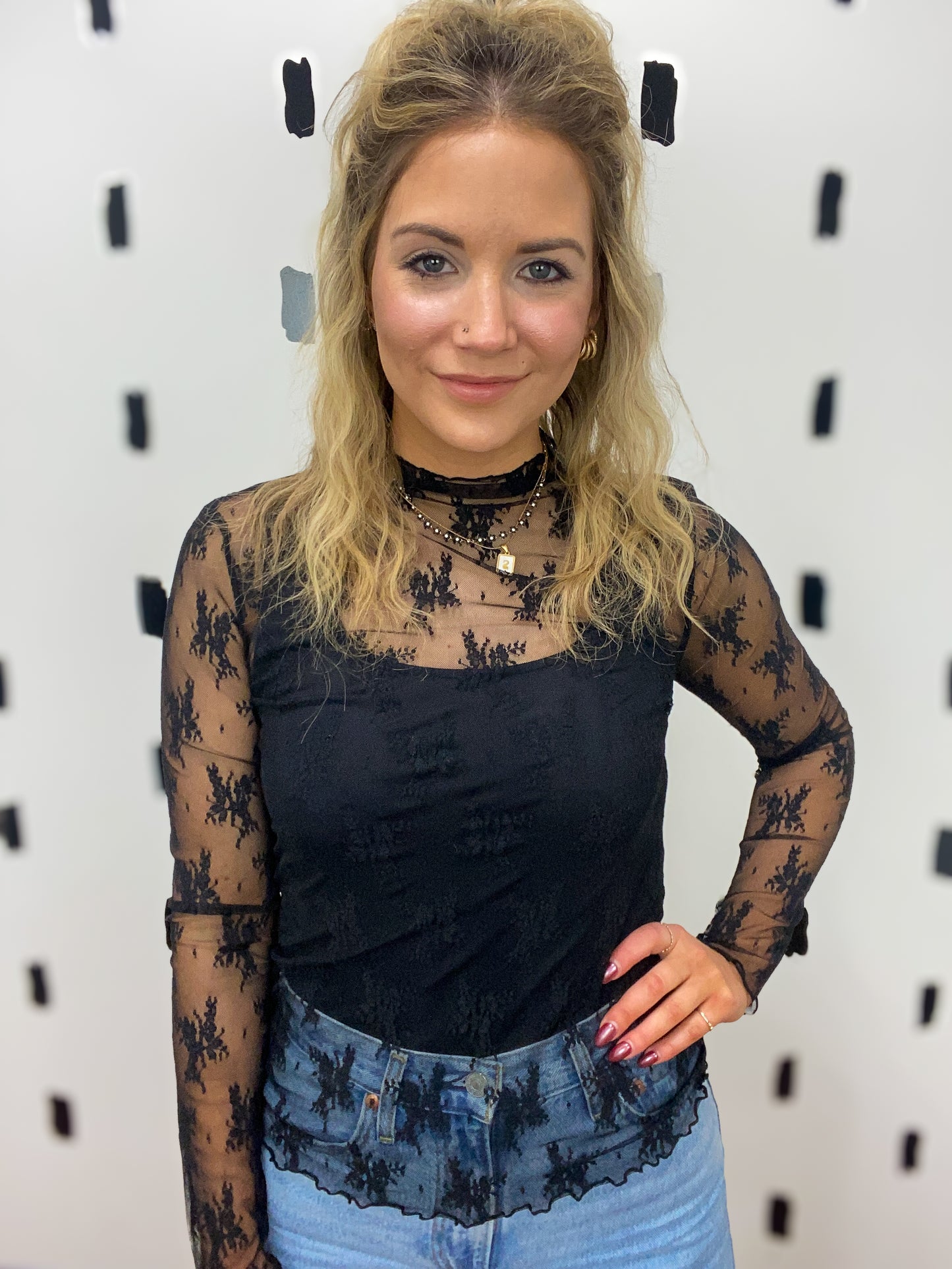 Black Lace See-Through Layering Top