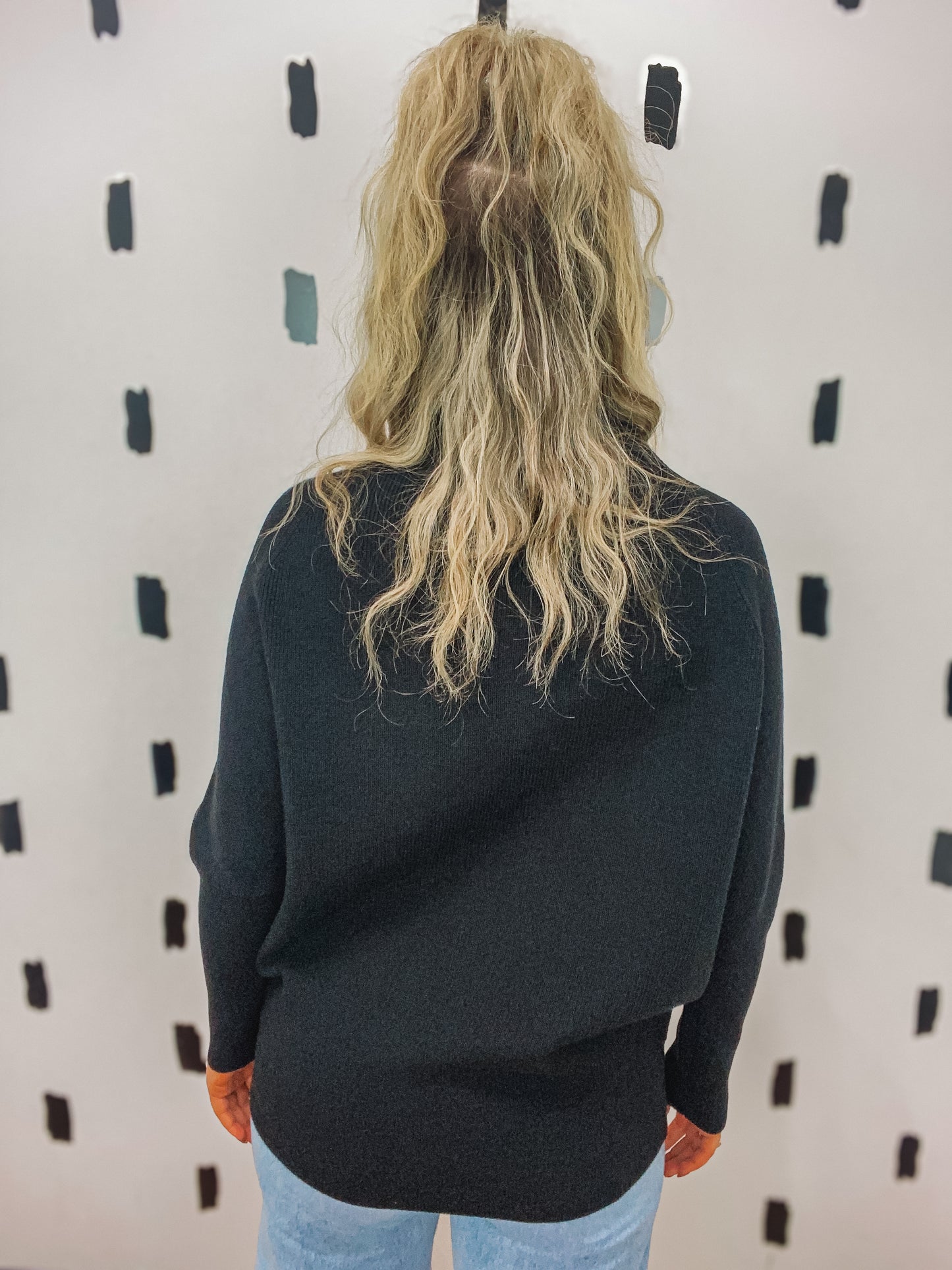 Black Mock Neck Dolman Sleeve Sweater