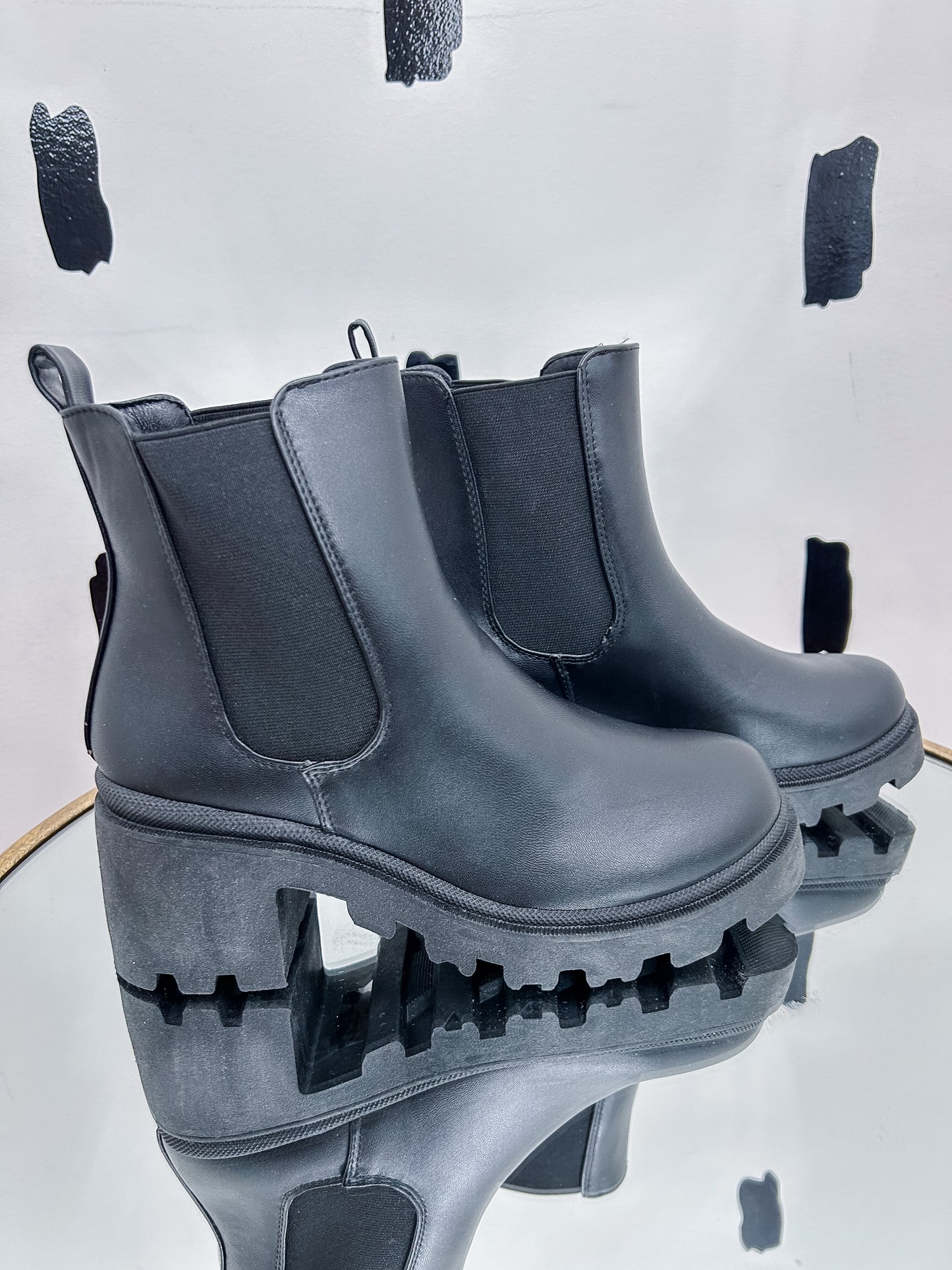 Black Chunky Lug Sole Boots