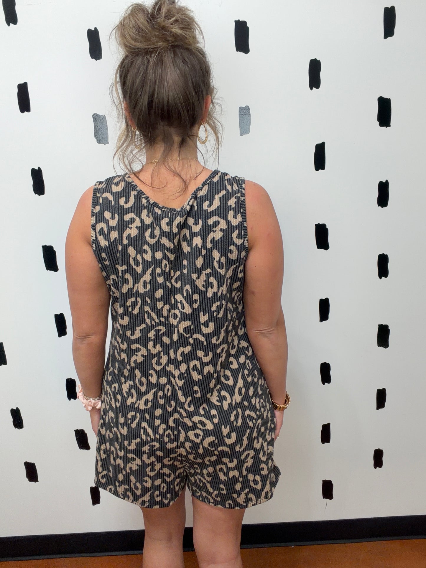 Charcoal Leopard Ribbed Knit Romper