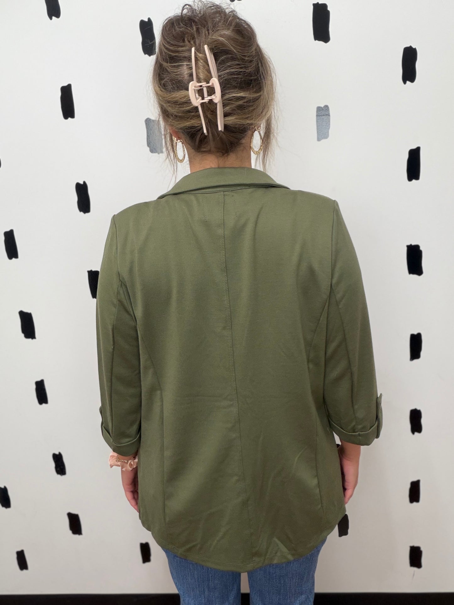 Sage Open Front Roll Up Blazer
