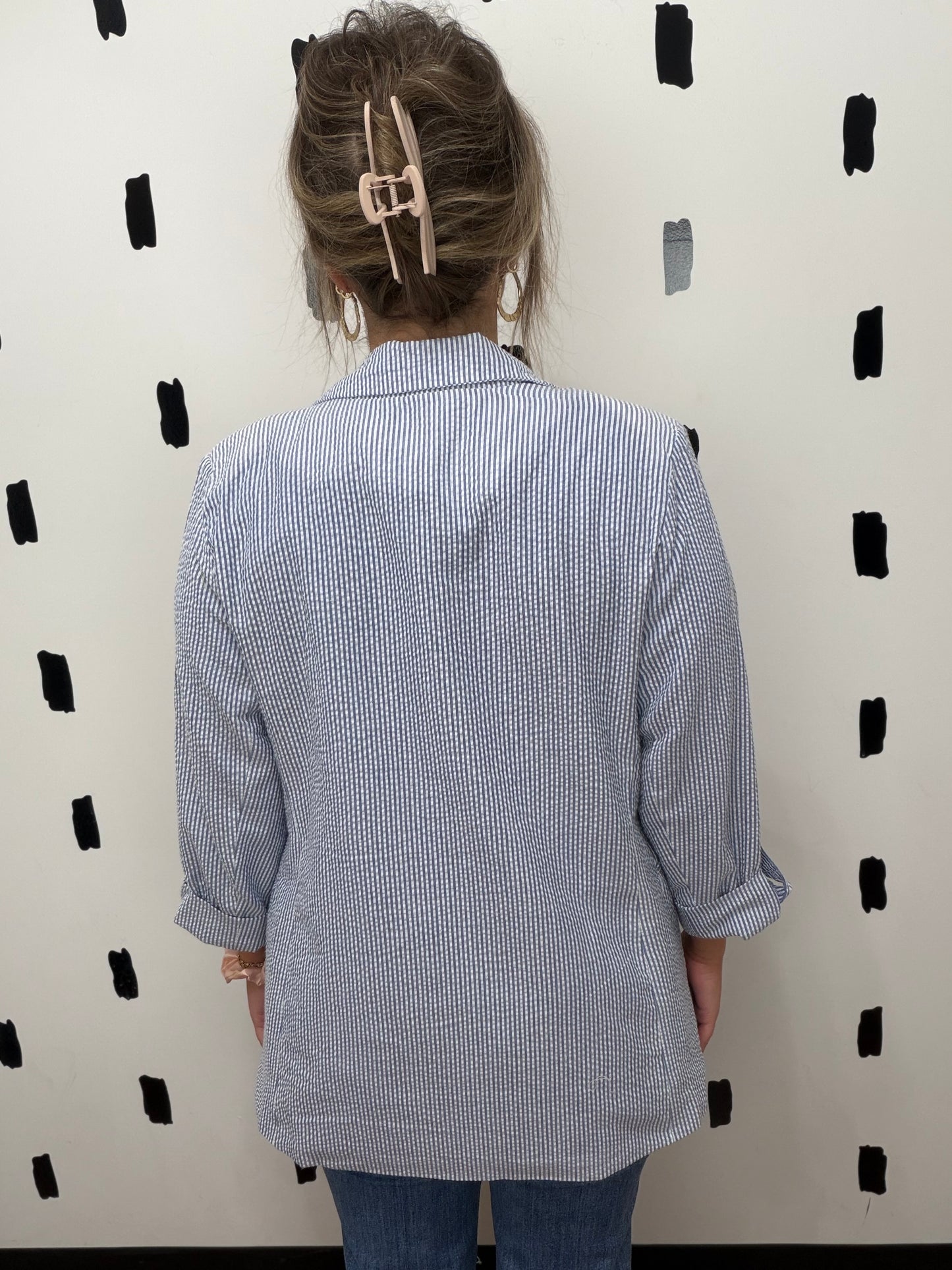Blue/White Stripe Open Front Blazer