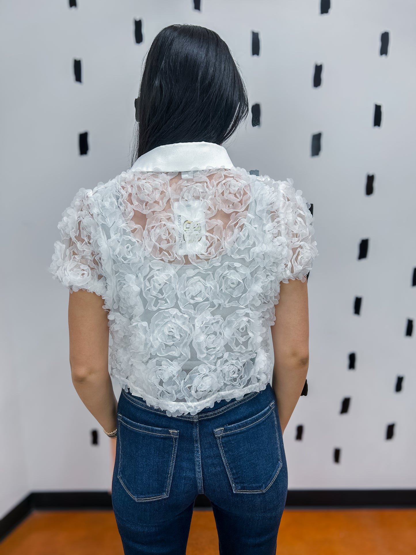 White Floral Short Sleeve Blouse