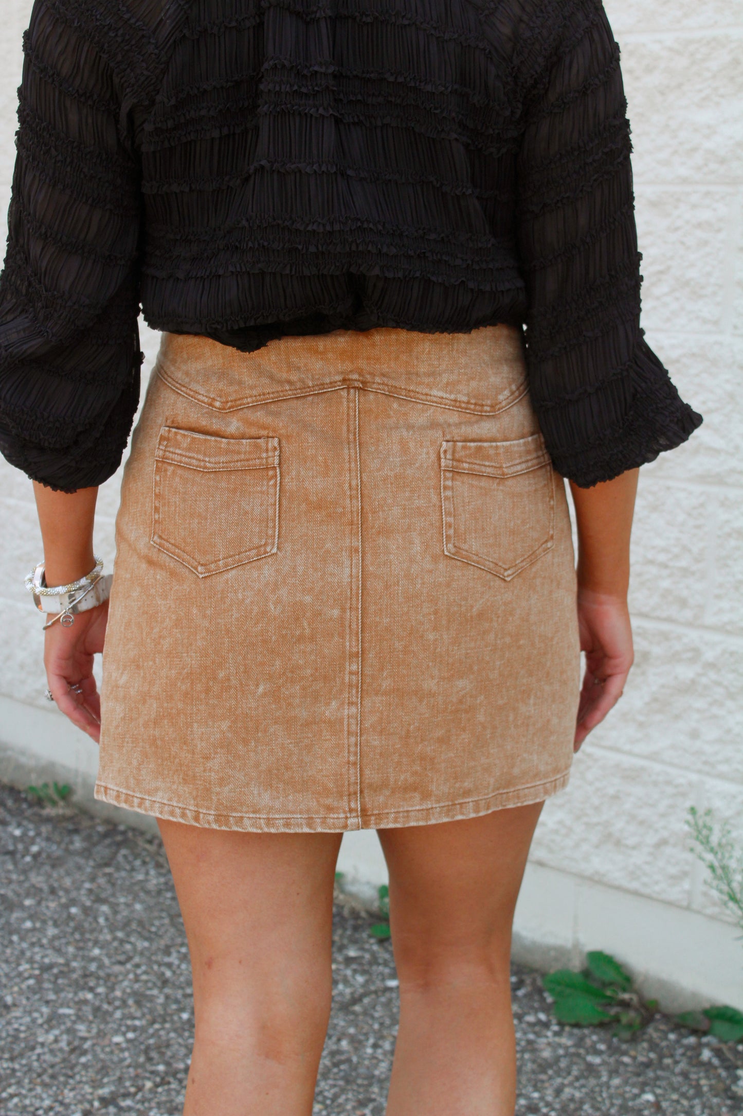 Camel Vintage Washed Denim Skirt