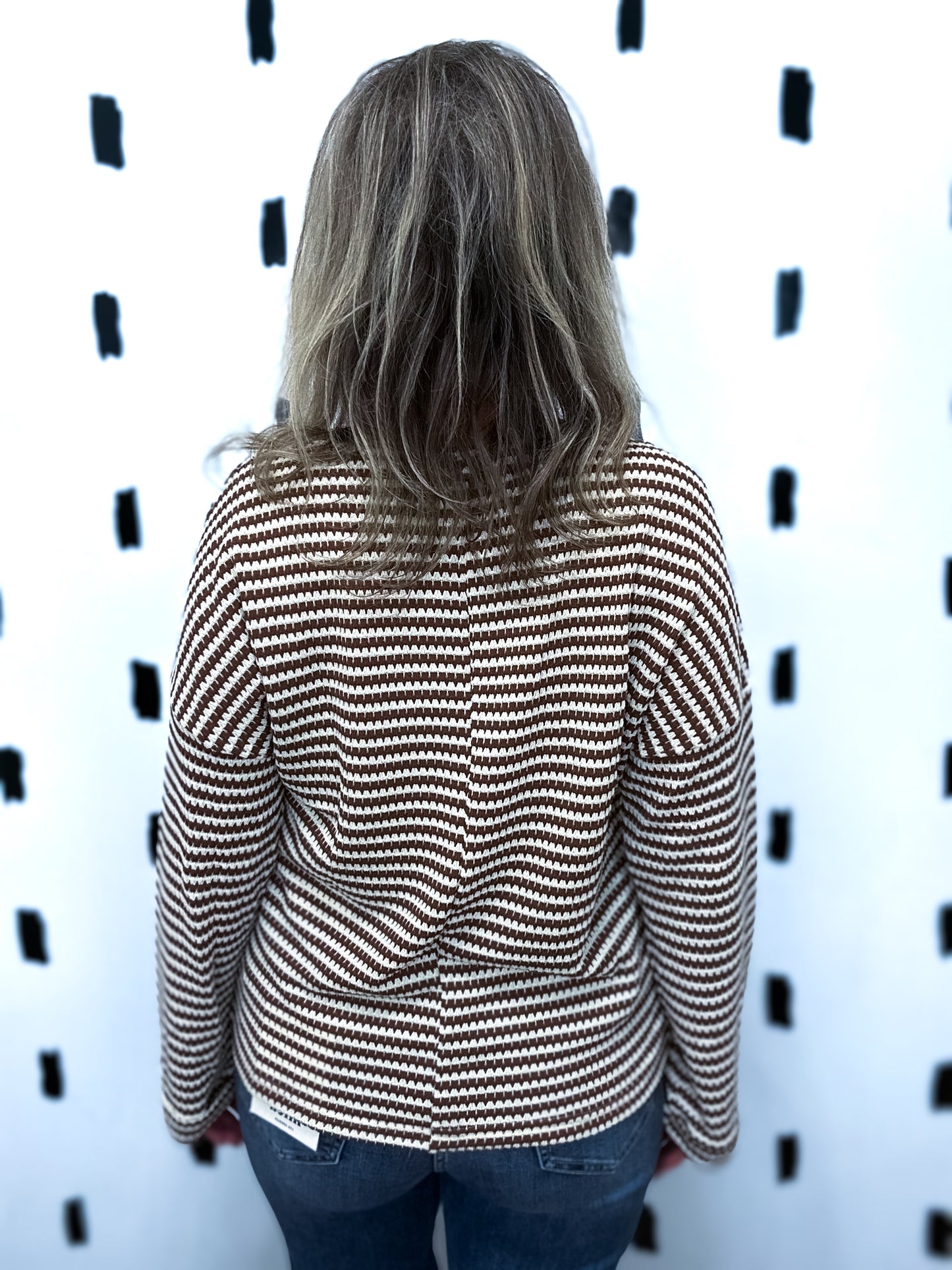 Brown Striped Waffle Knit Long Sleeve Top