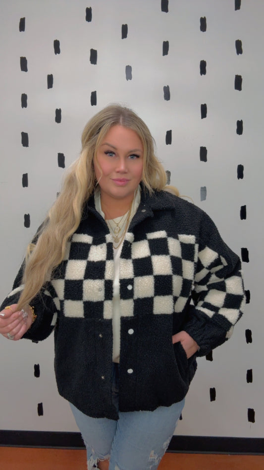 Checker Detail Teddy Jacket