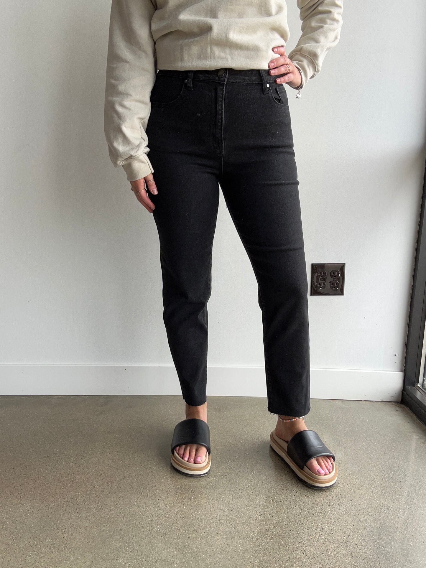 Black High Rise Crop BF Jean