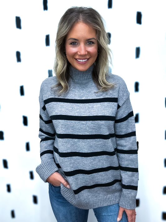 Charcoal Striped High Neck Sweater