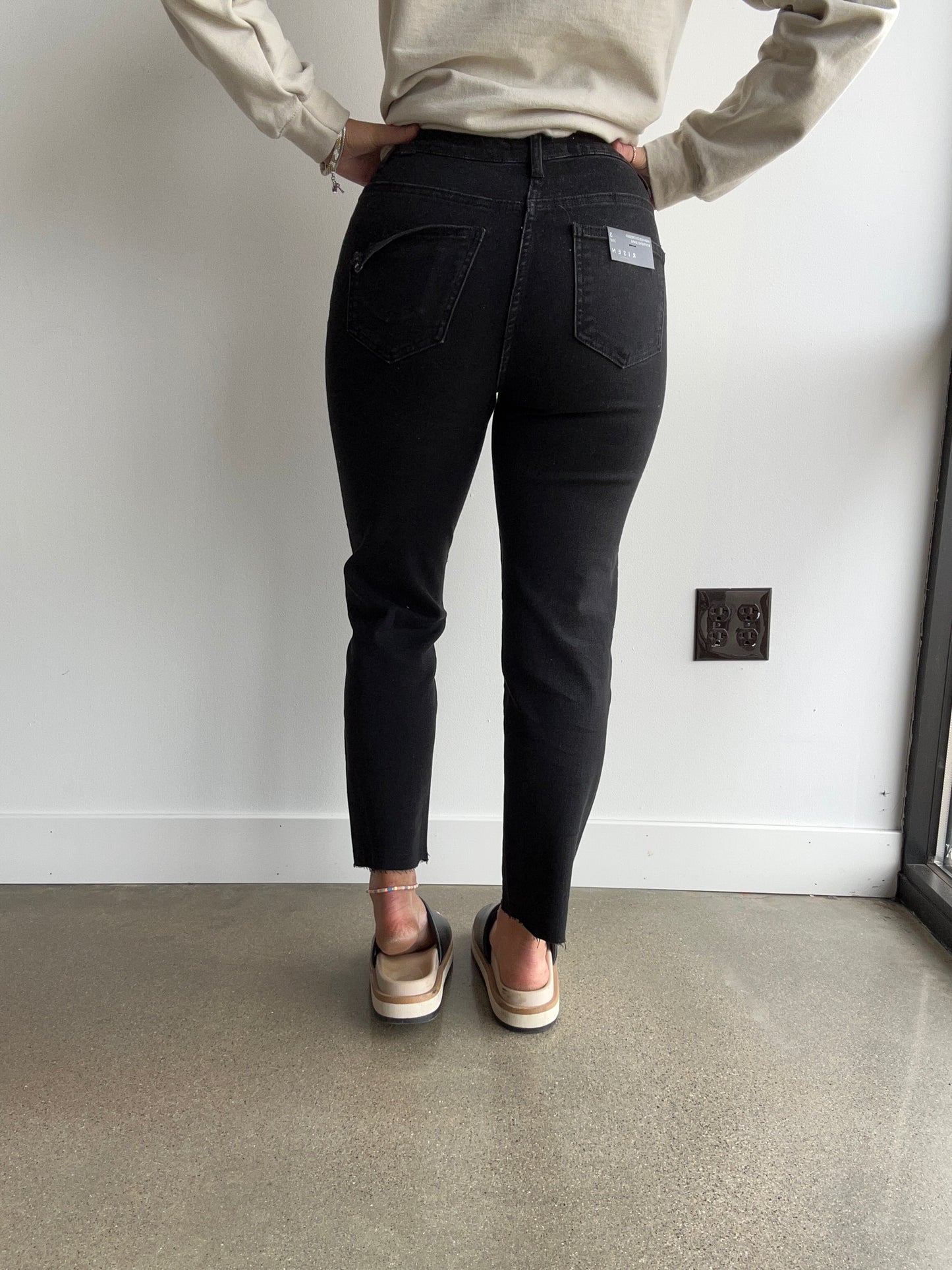 Black High Rise Crop BF Jean