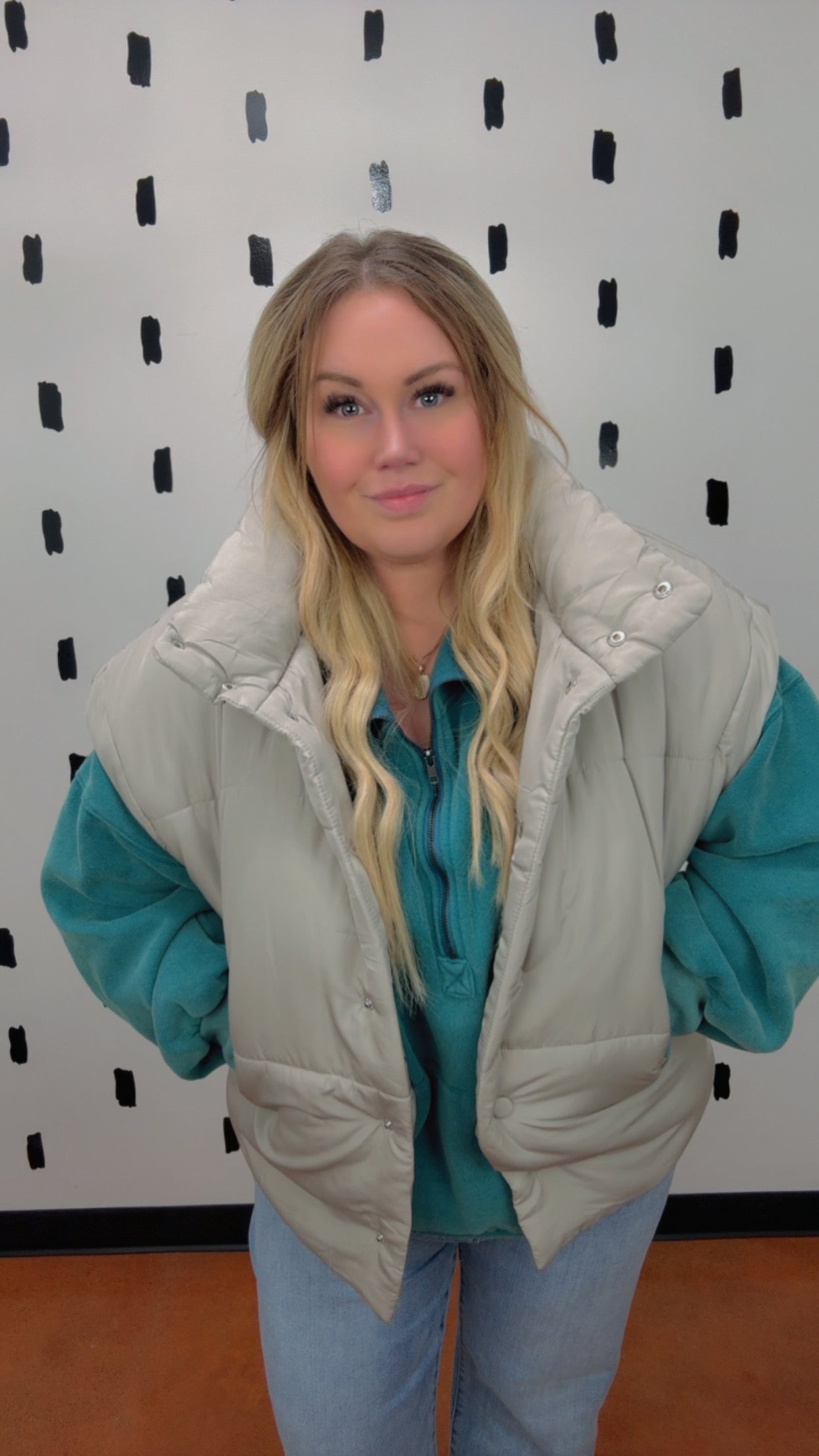 Cement Oversized Snap Puffer Vest