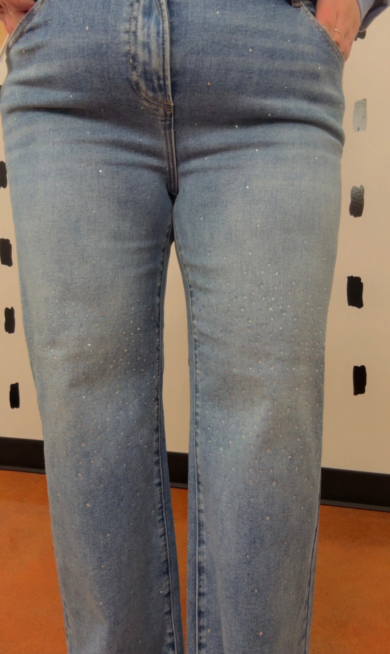 High Rise Rhinestone Straight Jean
