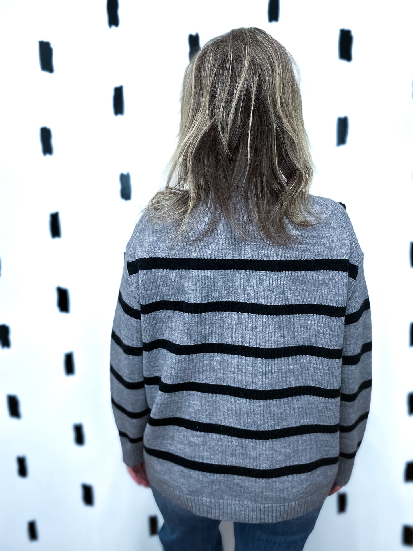 Charcoal Striped High Neck Sweater