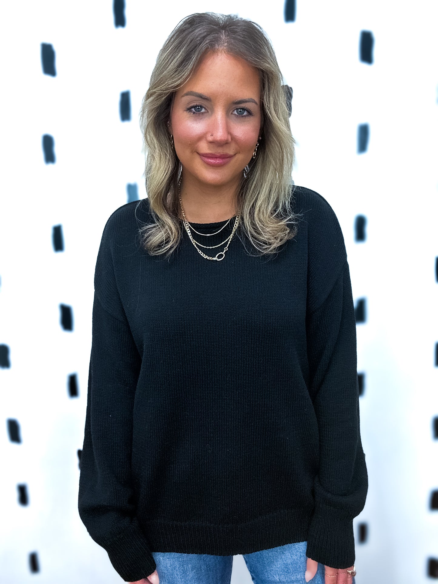 Black Roll Neck Knit Sweater