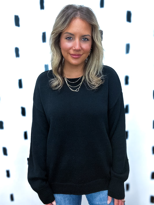 Black Roll Neck Knit Sweater