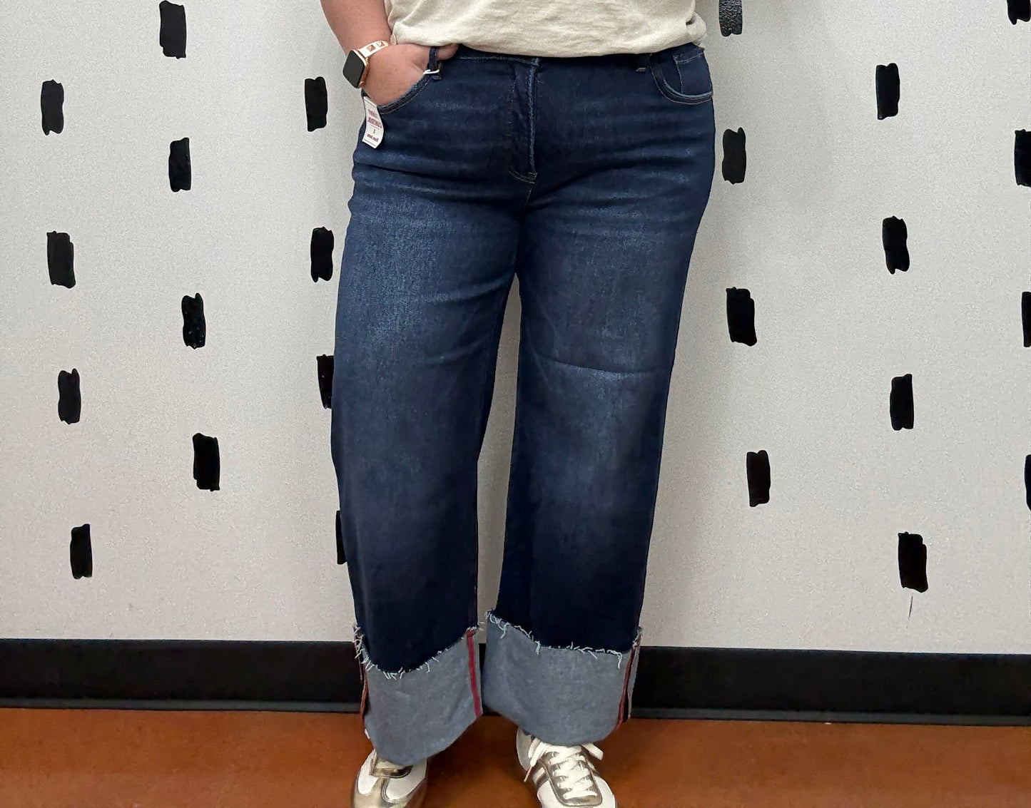 Tummy Control Mid Rise Crop Wide Cuffed Jean