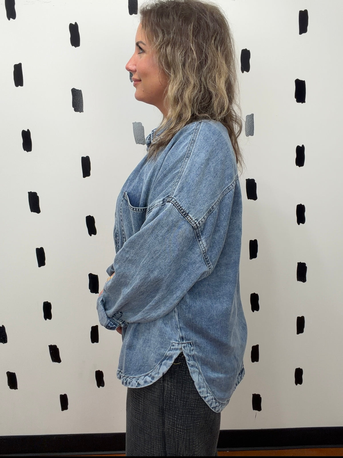 Washed Chambray Button Down Long Sleeve Shirt