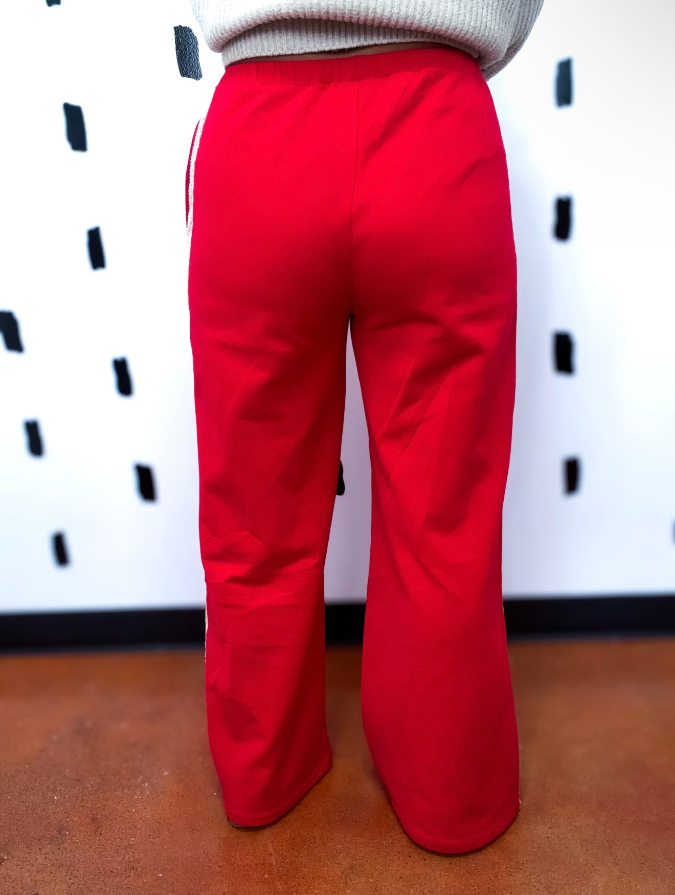 Red Lace Striped Terry Pants