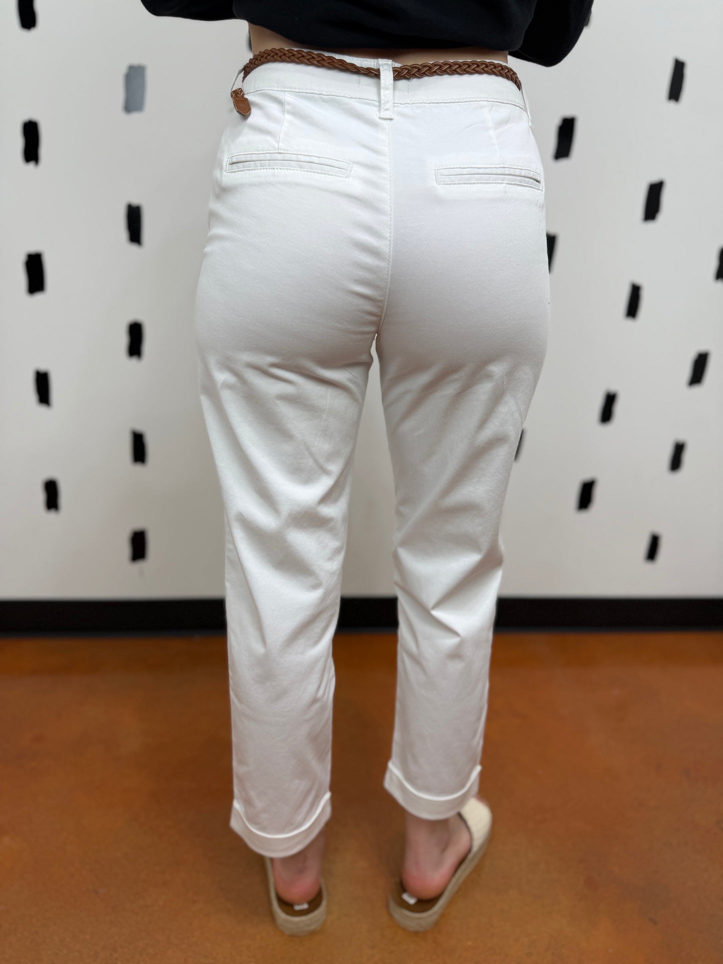 White Chino Pants W/ Braided Belt