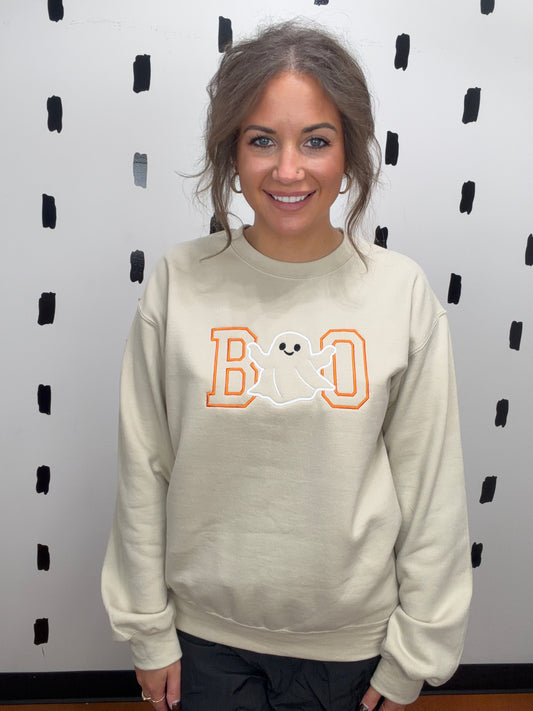 Beige Boo Graphic Crewneck Sweatshirt