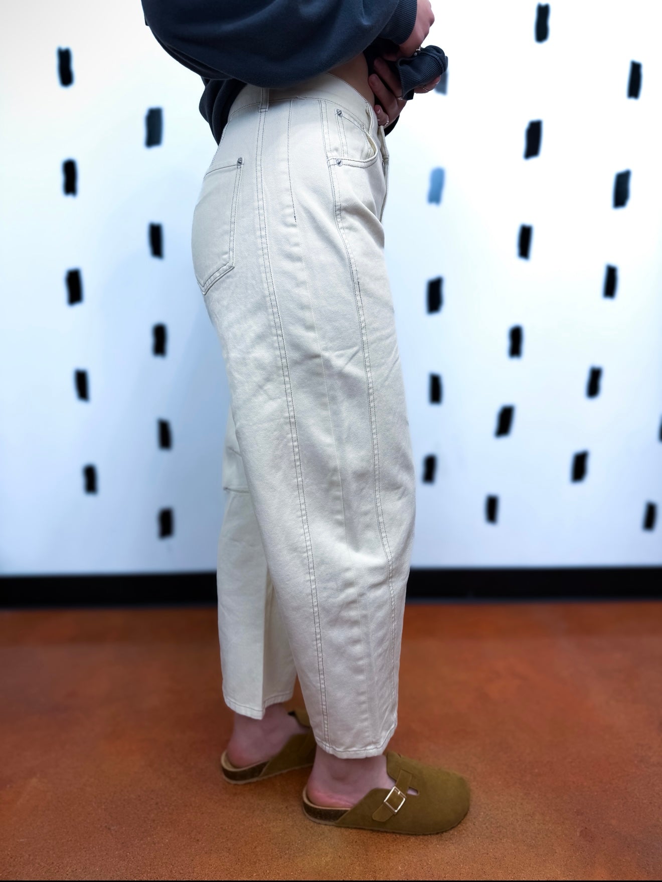 Ecru Wide Leg High Waist Cropped Pants