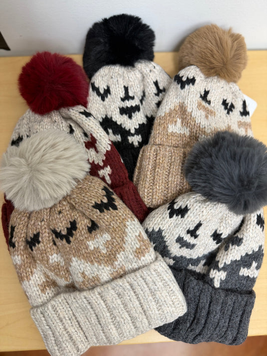 Aztec Knitted Pom Beanie