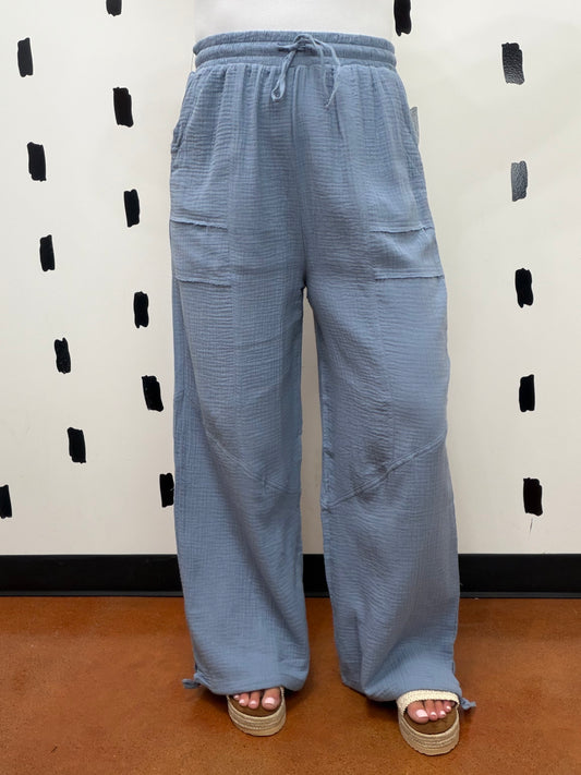 Denim Wide Leg Gauze Pants