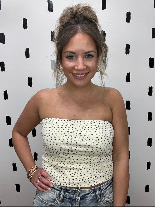 Ivory/Black Floral Tube Top