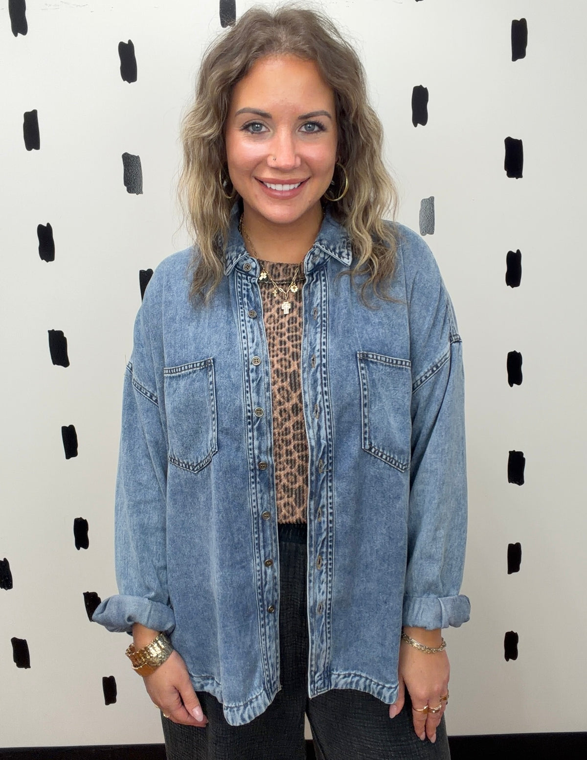 Washed Chambray Button Down Long Sleeve Shirt
