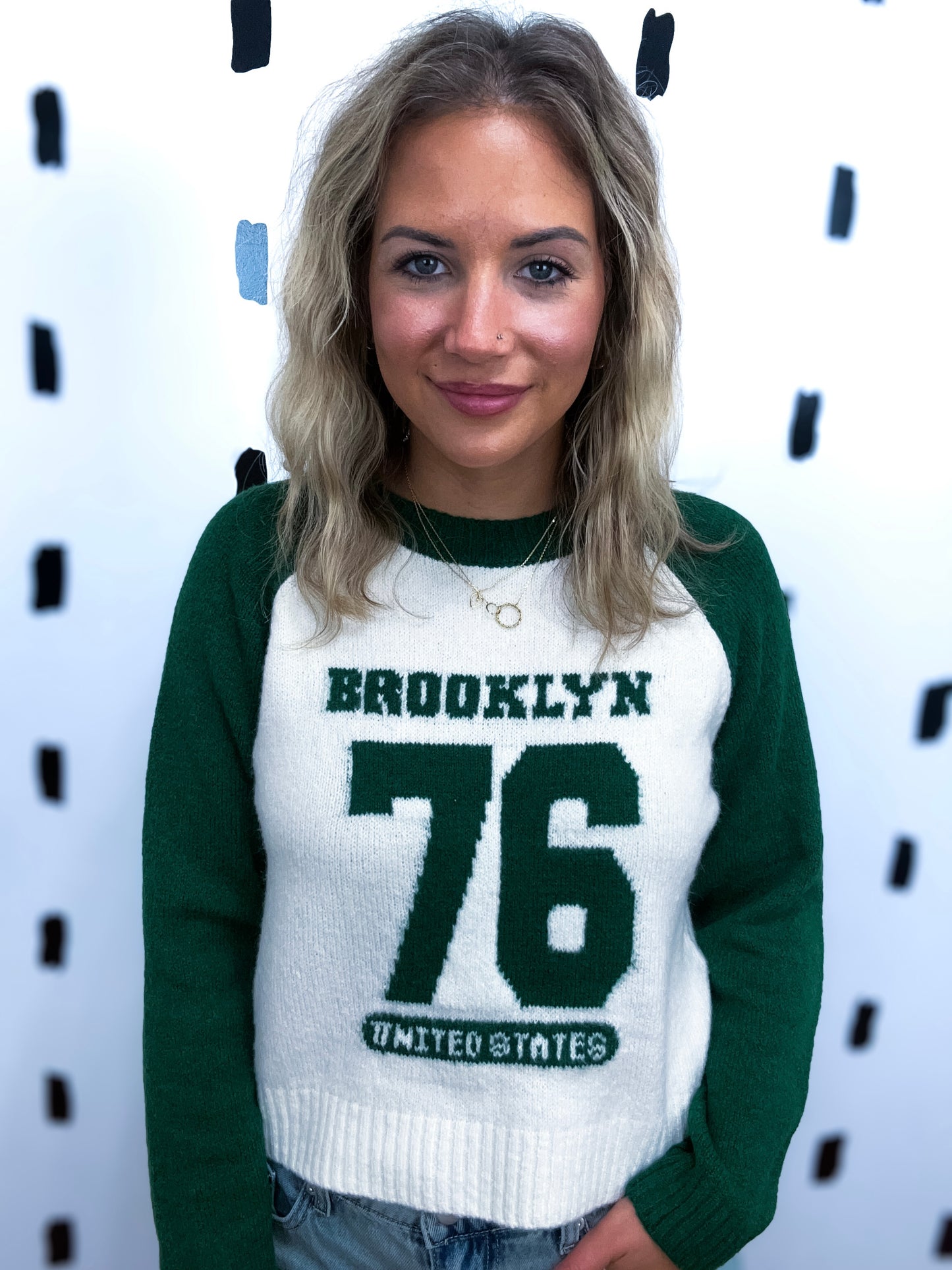 Cream/Green Raglan Sweater