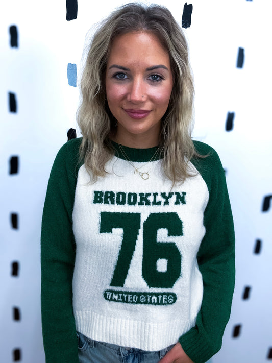 Cream/Green Raglan Sweater