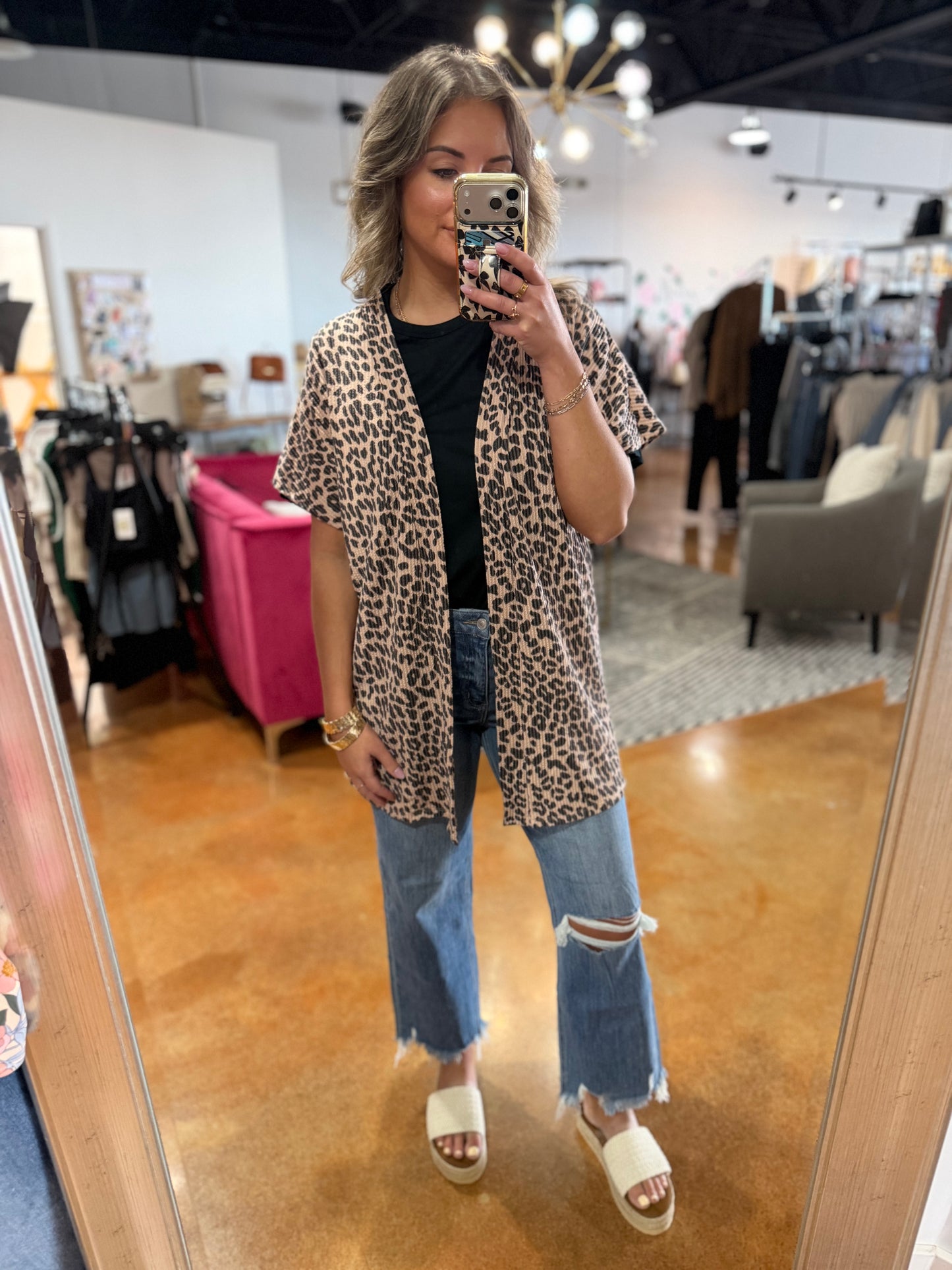 Taupe Leopard Short Sleeve Cardigan