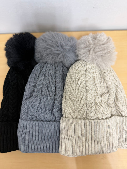 Woven Knitted Lined Pom Beanie