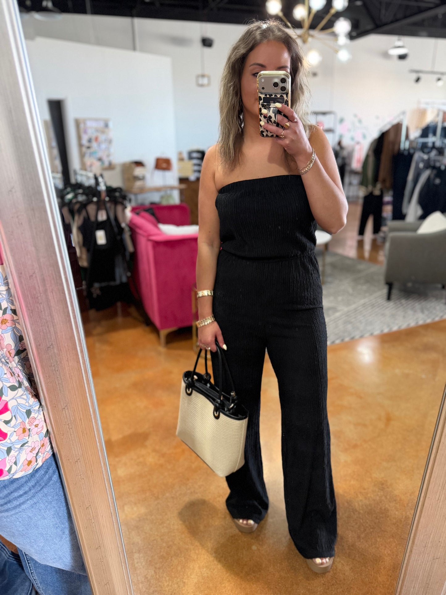 Black Strapless Wide Leg Jumpsuit
