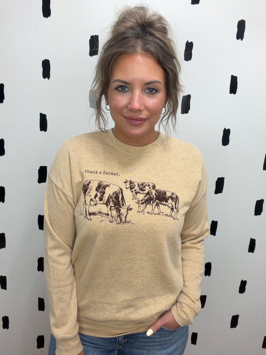 Thank A Farmer Graphic Crew Neck Sweatshirt
